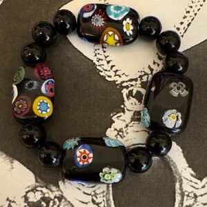 Black Floral Beaded Bracelet